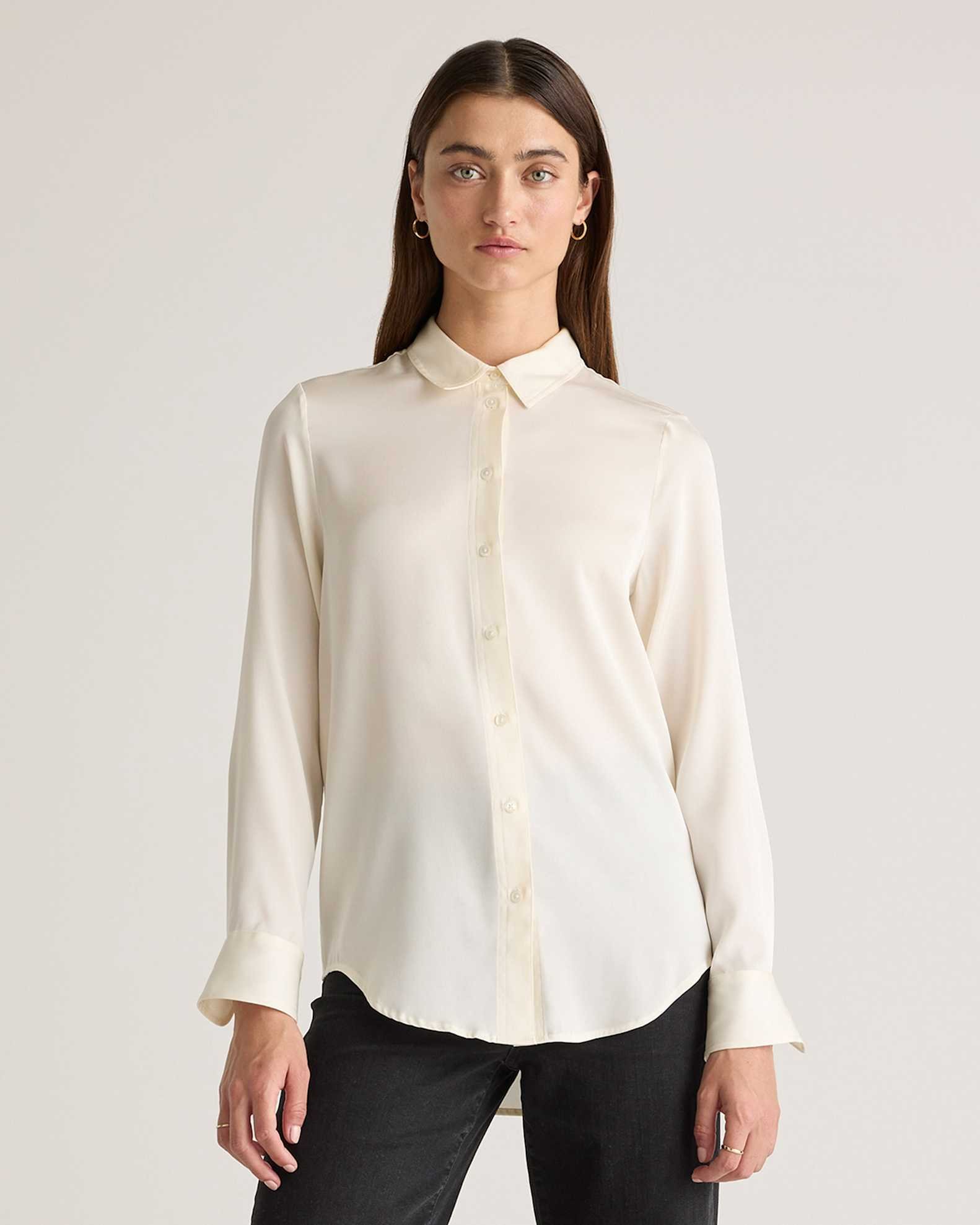 Washable Stretch Silk Blouse (Ivory)