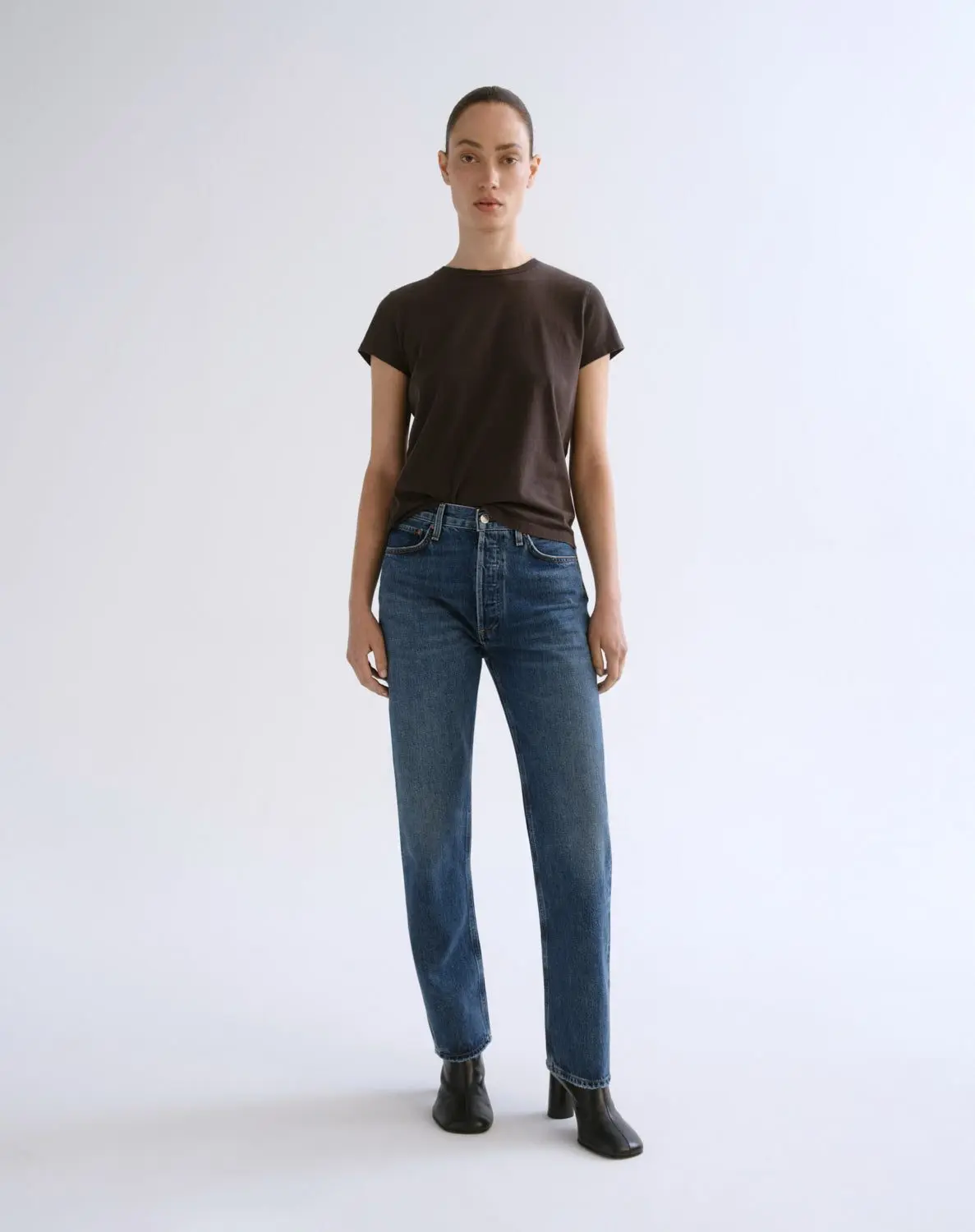 90's Pinch Waist High Rise Straight Jeans (Range - dark indigo)