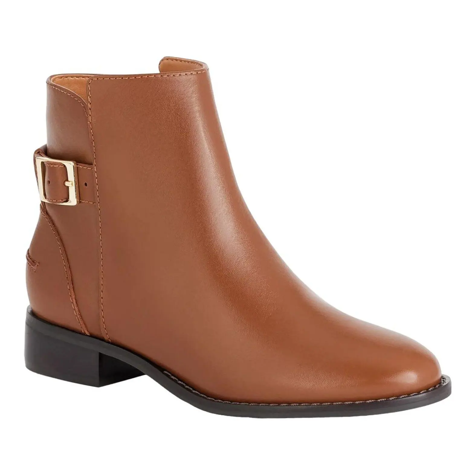 Tish Leather Buckle Ankle Boots (Cognac)