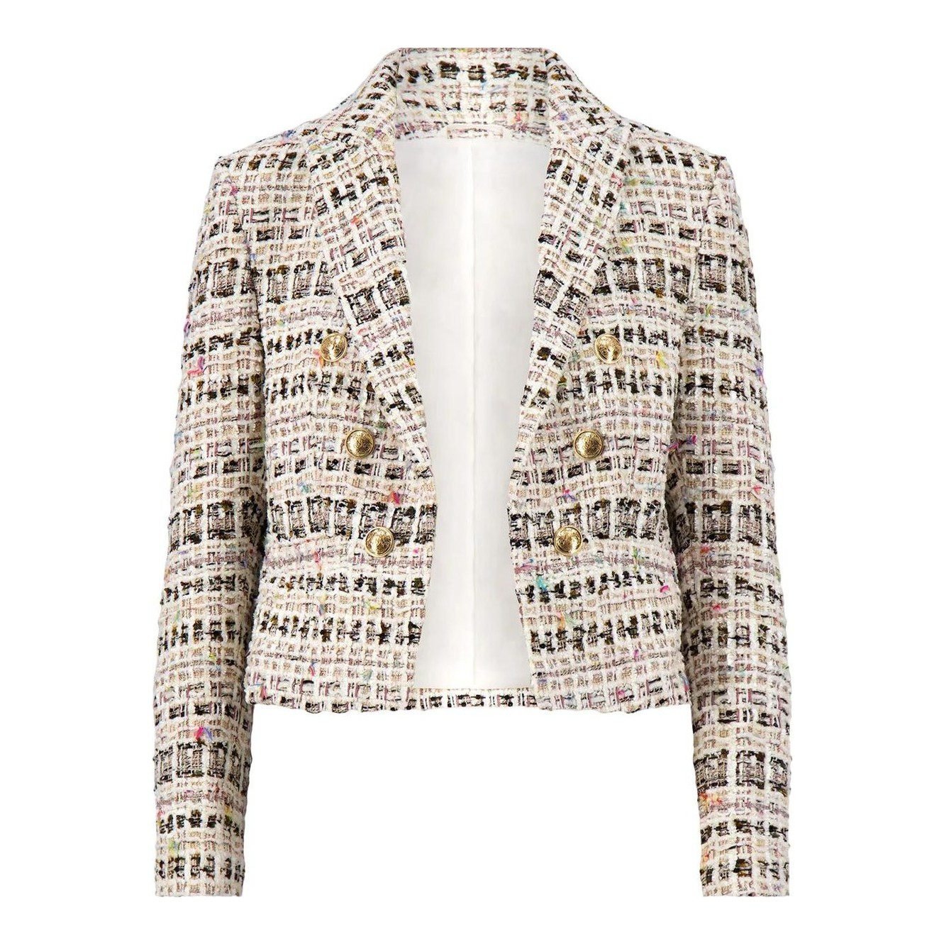 Gabrielle Double Breasted Tweed Blazer (Ecru Multi)