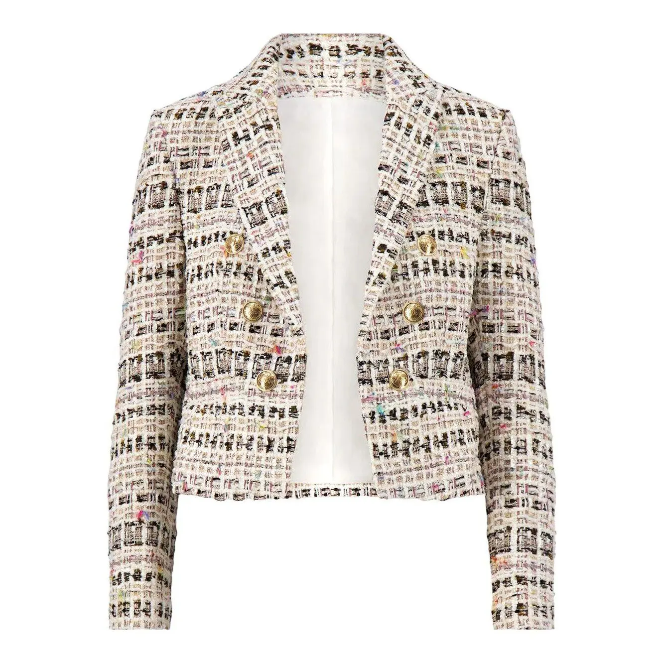 Gabrielle Double Breasted Tweed Blazer (Ecru Multi)