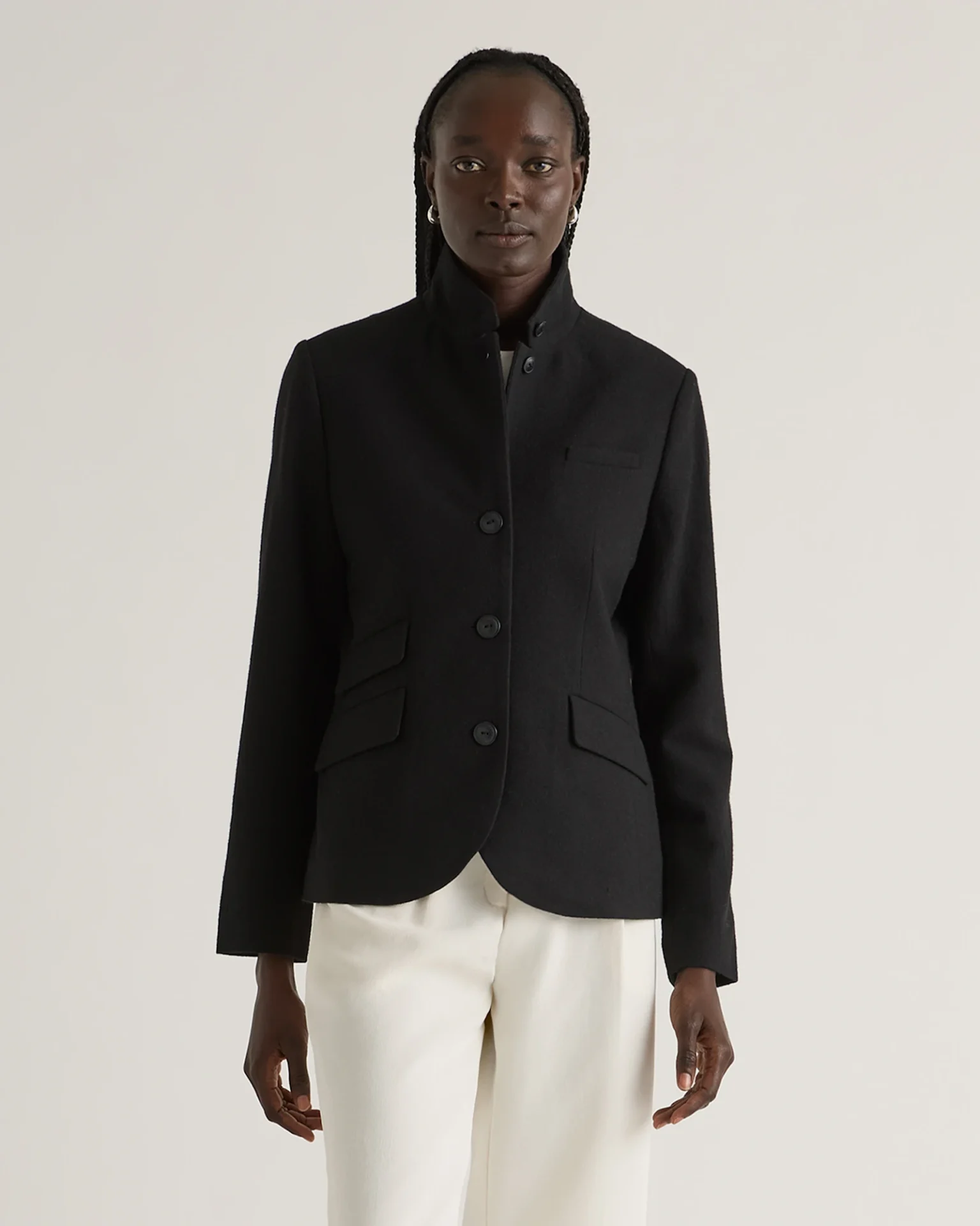 Italian Wool Stand Collar Blazer (Black)