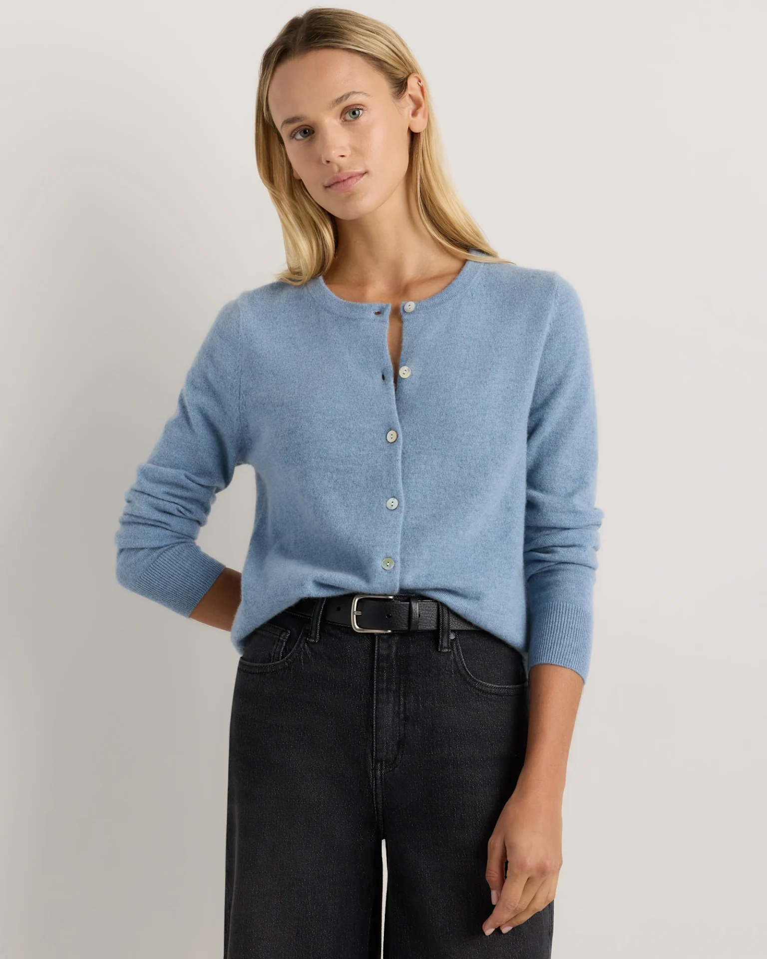 Mongolian Cashmere Cardigan Sweater (Faded Denim)