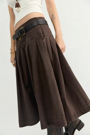 We The Free Skipper Pleated Chino Midi Skirt (Double Espresso)