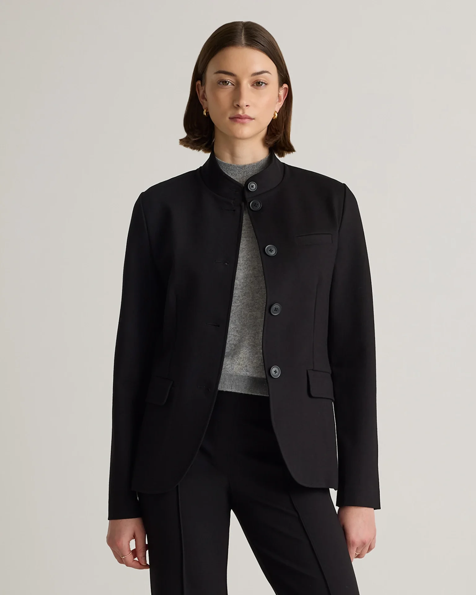 Ultra-Stretch Ponte Stand Collar Blazer - Black