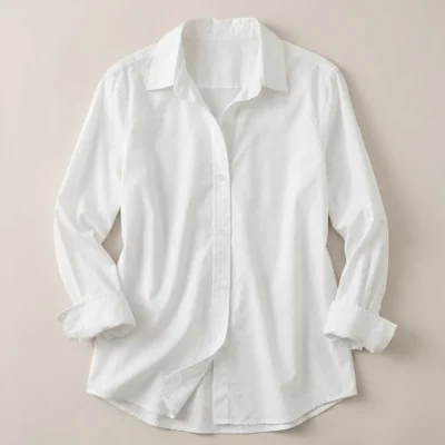 100% Organic Cotton Poplin Long Sleeve Shirt (Classic White)