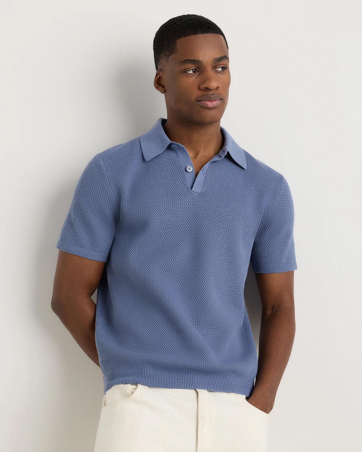 100% Organic Cotton Mesh-Stitch Sweater Polo