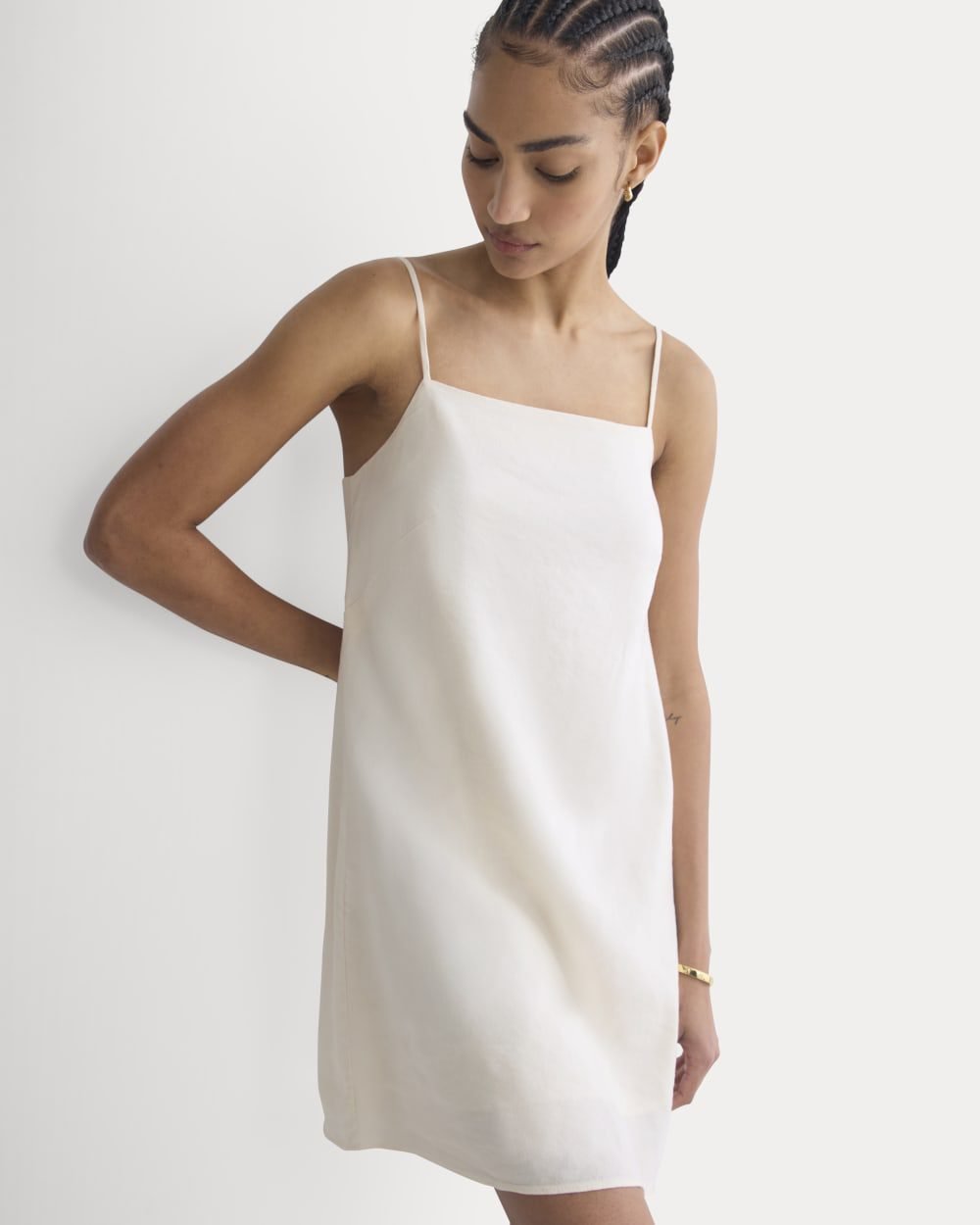Mini Shift Dress in Stretch Linen (Bone)