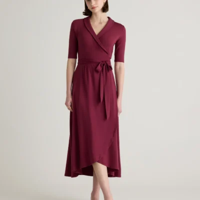 Tencel Jersey Midi Wrap Dress (Wine)