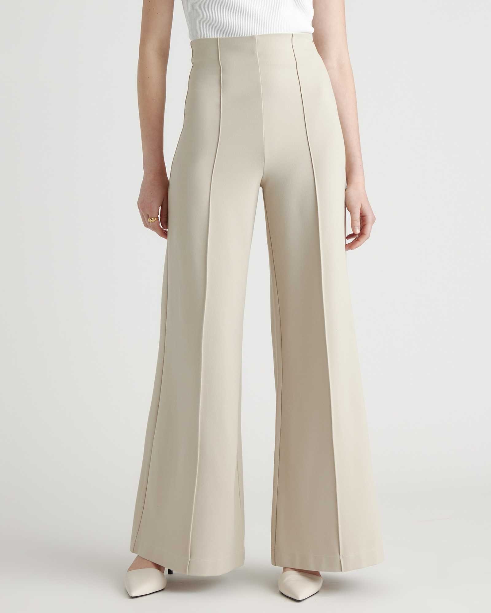 Ultra-Stretch Ponte Super Wide Leg Pants (Ecru)