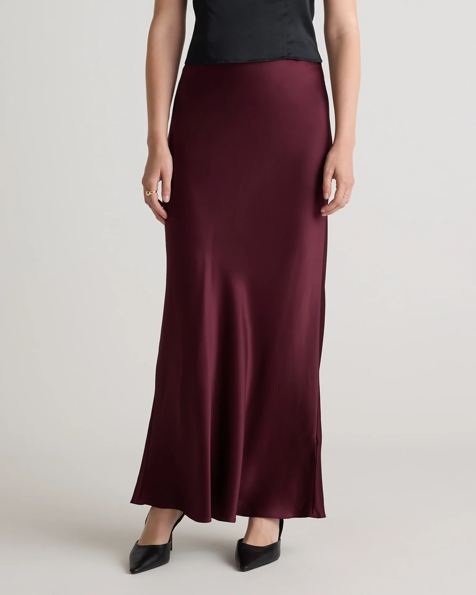 100% Washable Silk Maxi Skirt (Wine Tasting Red)