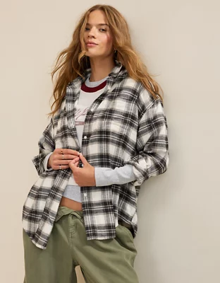 Anytime Fave Flannel Oversized Shirt (Smoked Gray)