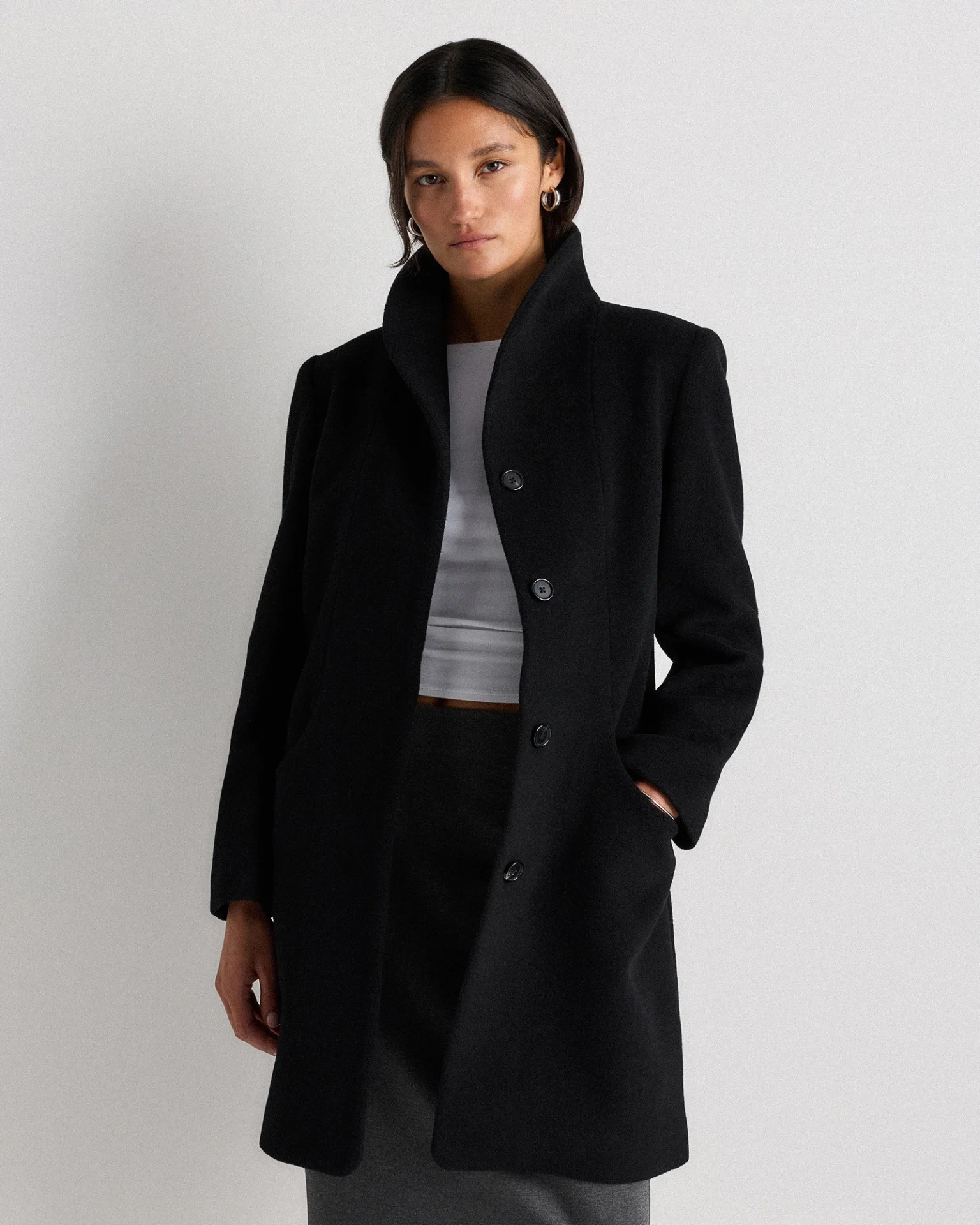 Wool Cashmere Cocoon Coat (Black)