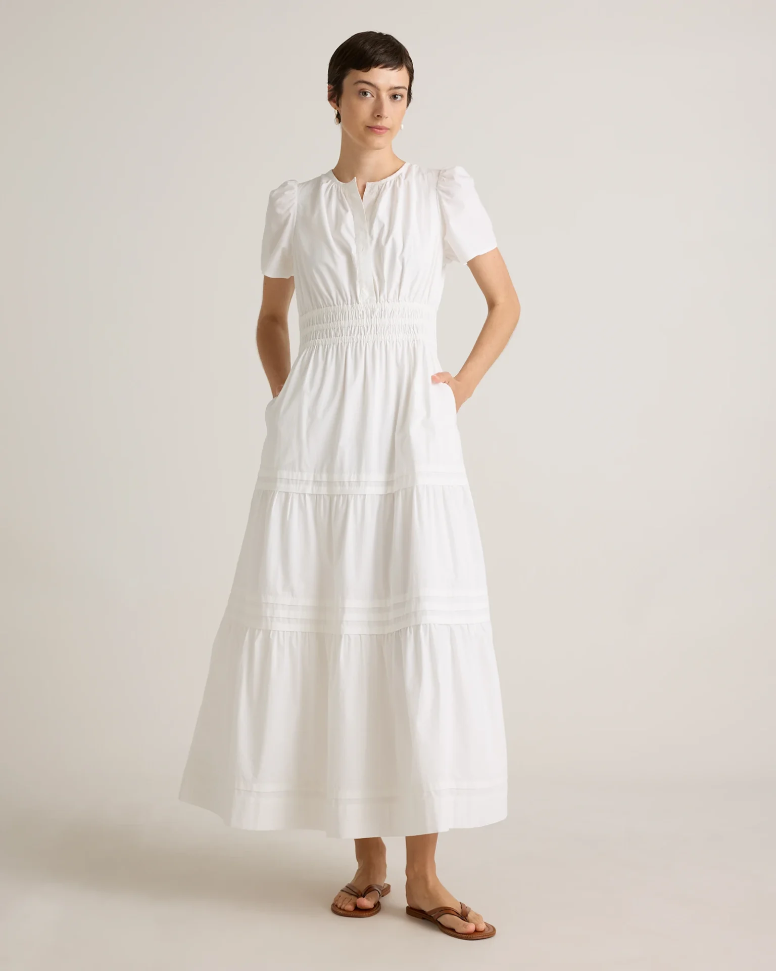 100% Organic Cotton Poplin Tiered Maxi Dress (Classic White)