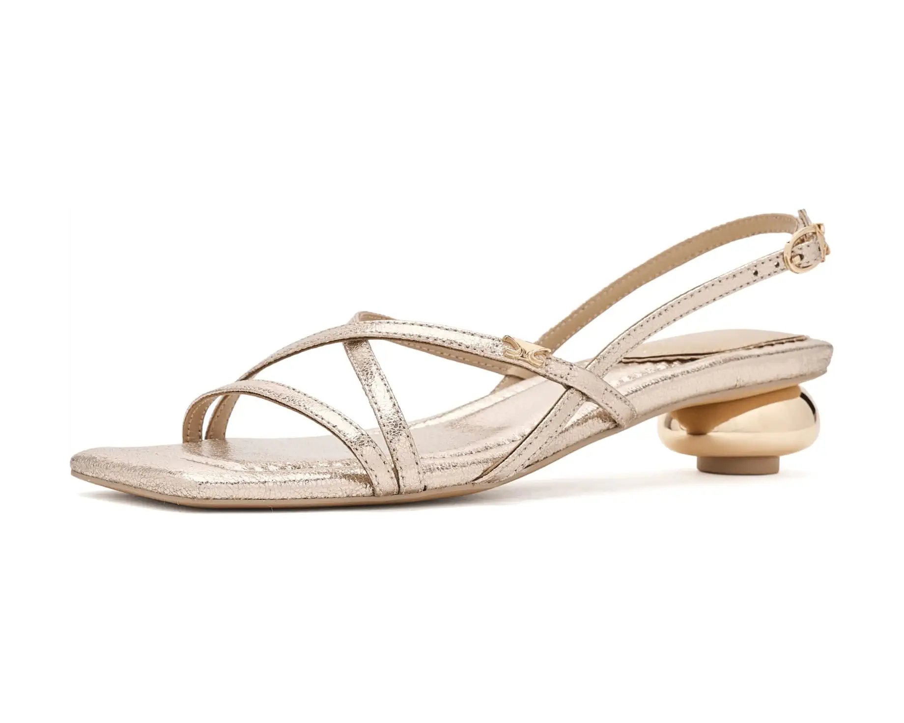Caia Ankle Strap Heeled Sandal (Soft Gold)