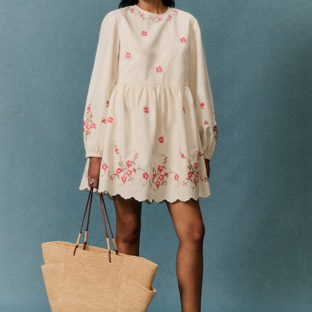 Zelie Dress Sézane x Andion (Cream with Pink Floral Embroidery)