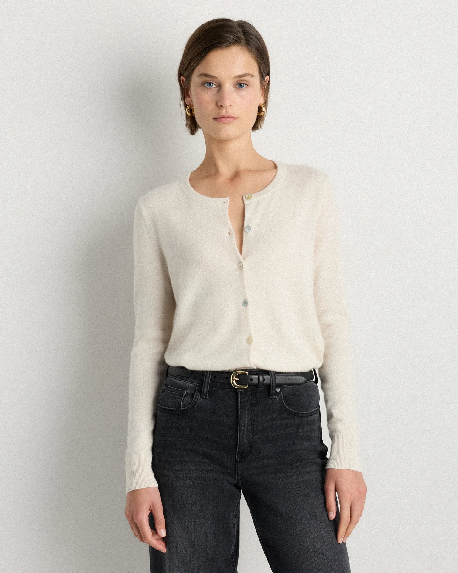 Mongolian Cashmere Cardigan Sweater (Ivory)