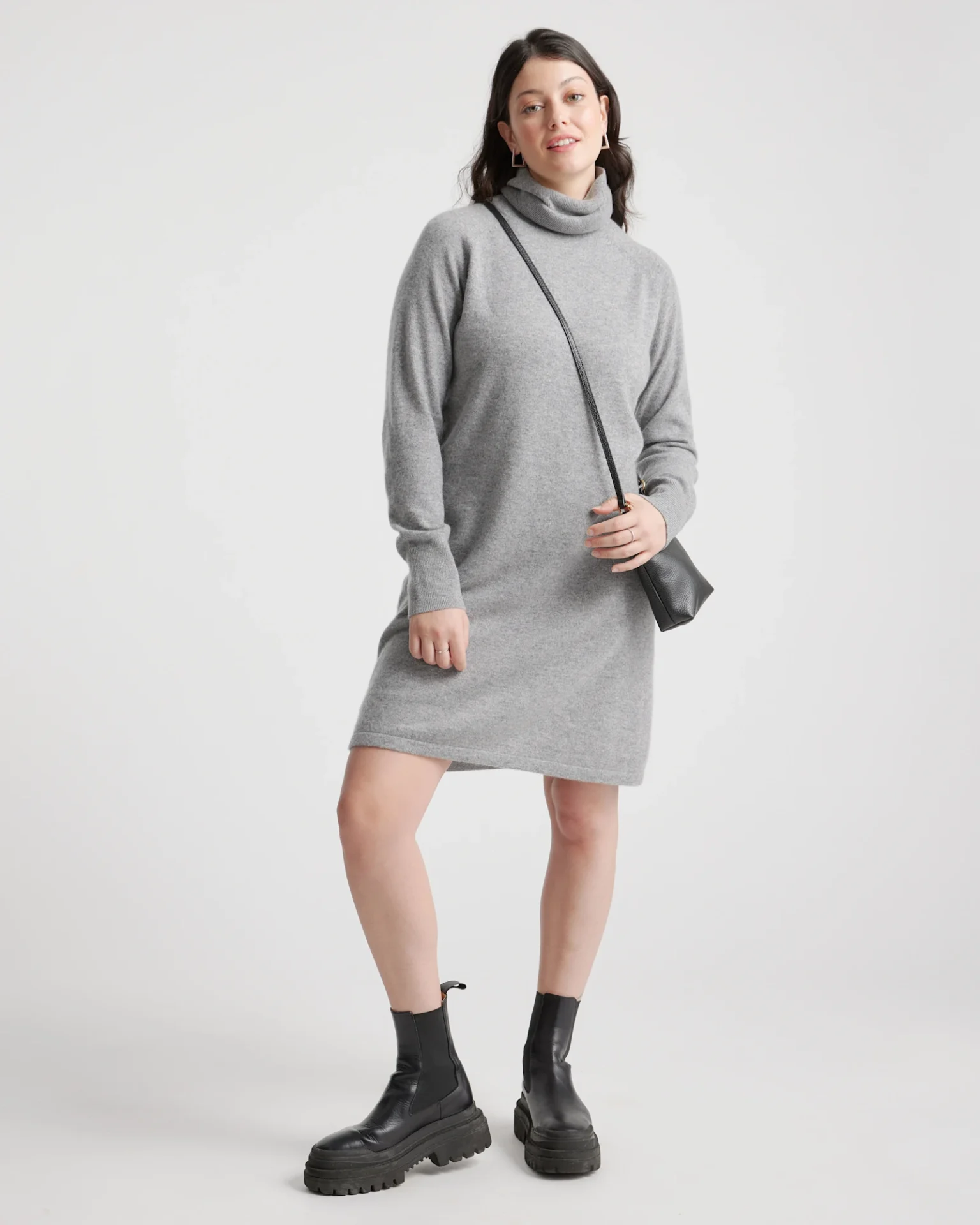 Mongolian Cashmere Turtleneck Sweater Dress (Heather Grey)
