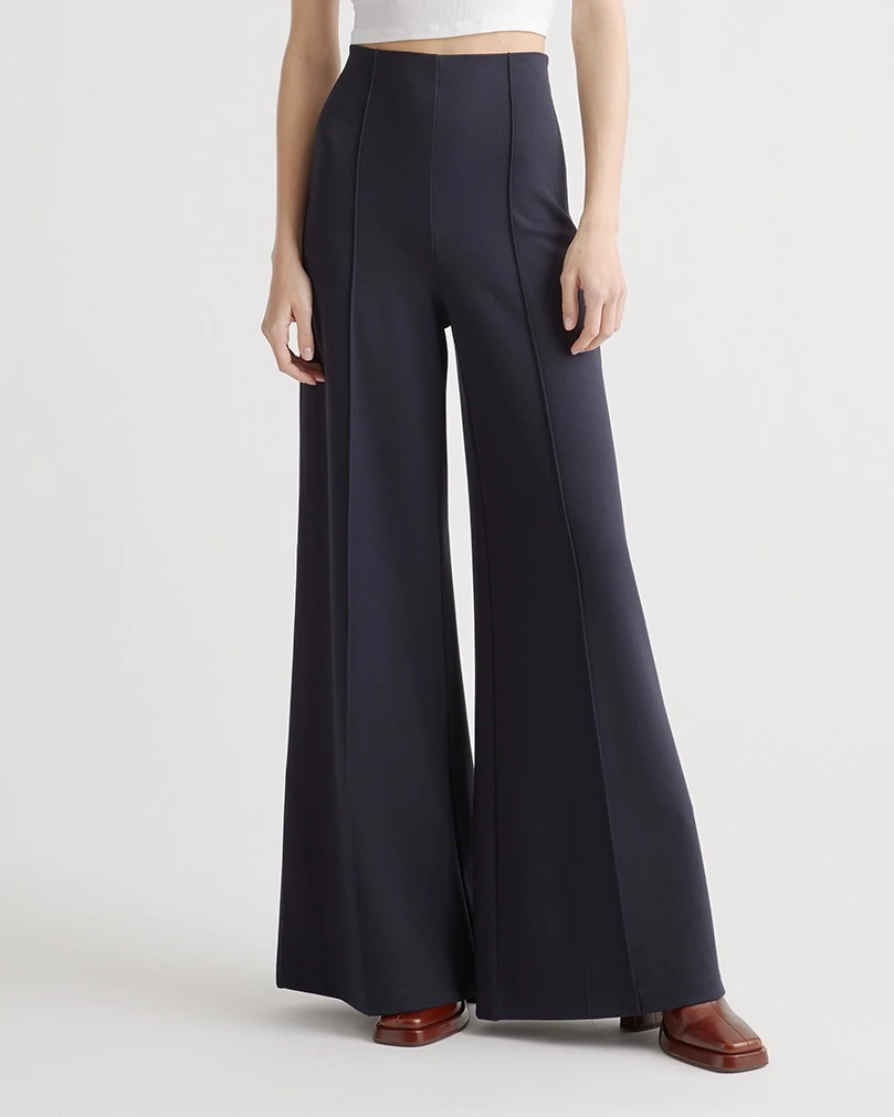 Ultra-Stretch Ponte Super Wide Leg Pants (Navy)