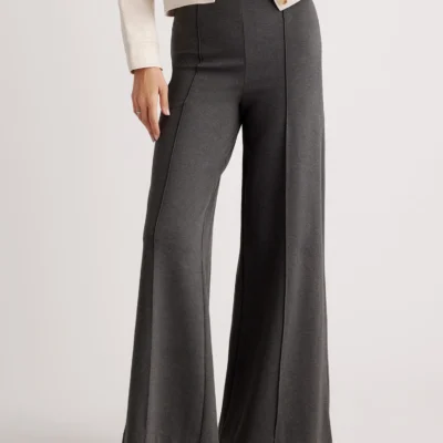 Ultra-Stretch Ponte Super Wide Leg Pants (Charcoal)