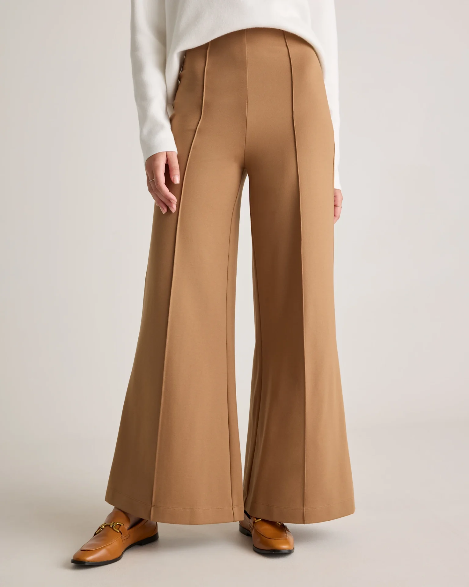 Ultra-Stretch Ponte Super Wide Leg Pants (Roasted Pecan)