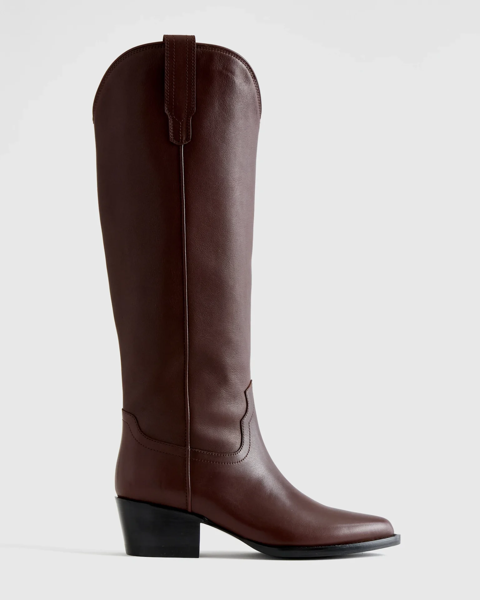 Italian Leather Tall Western Boots (Espresso Brown)