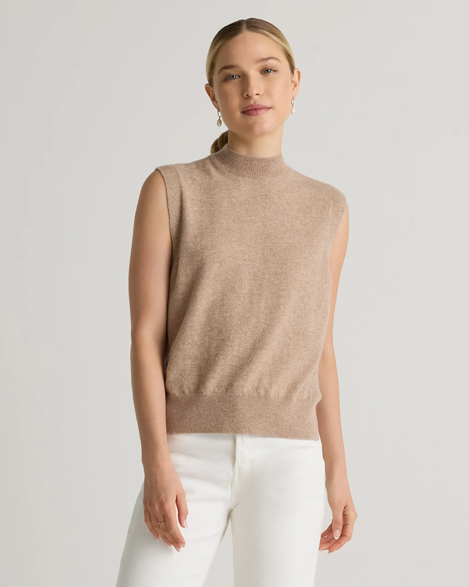 Mongolian Cashmere Mock Neck Sweater Vest (Oatmeal)