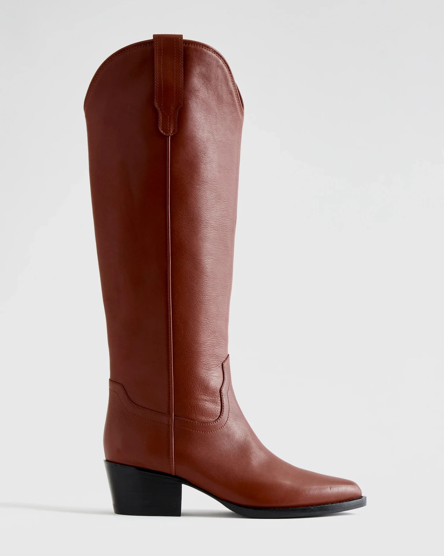 Italian Leather Tall Western Boots (Saddle)