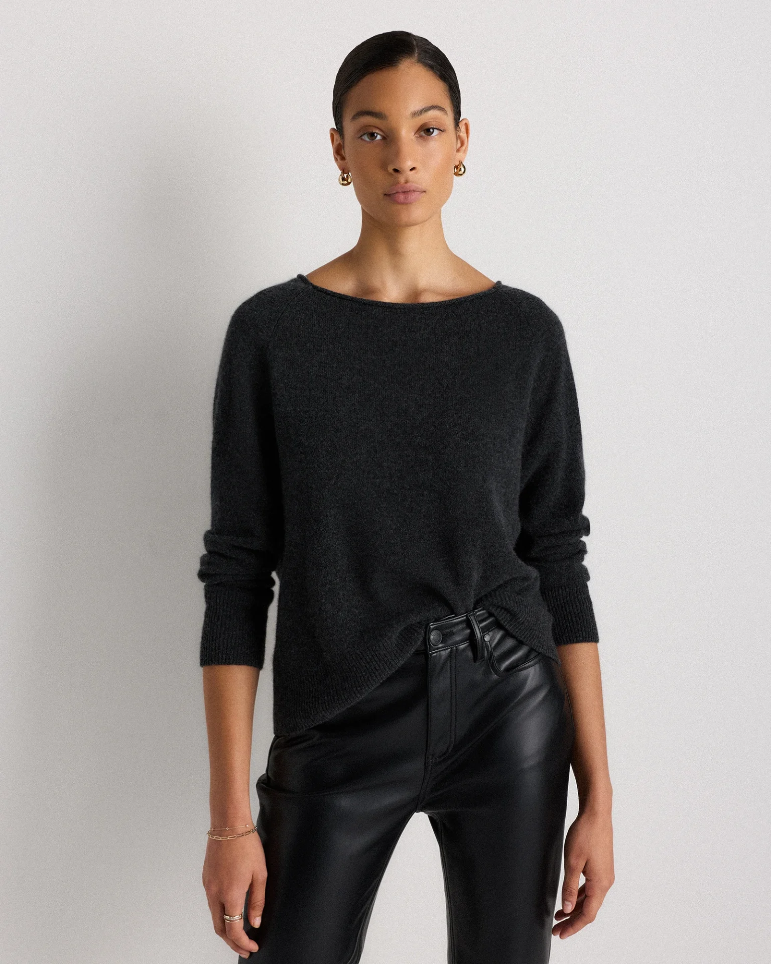 Mongolian Cashmere Boatneck Sweater (Heather Charcoal)