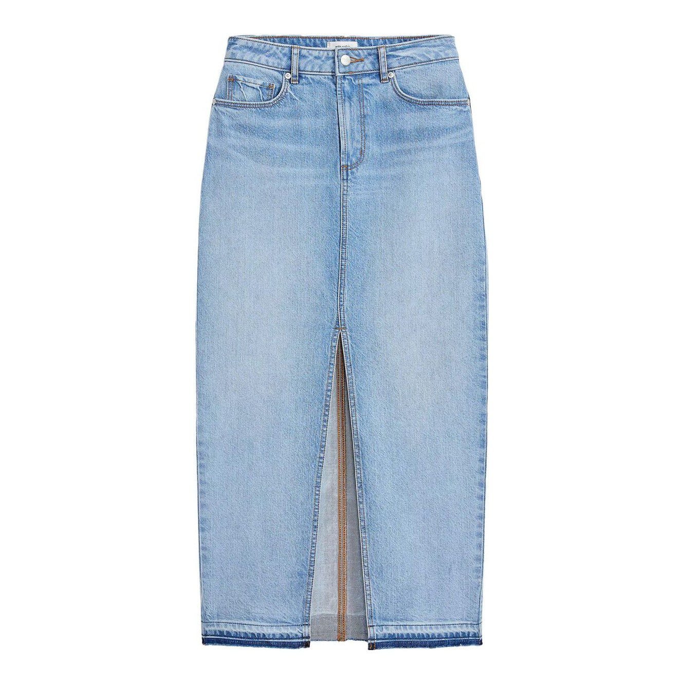Rivete Front Slit Denim Maxi Skirt (Vintage Light Wash)