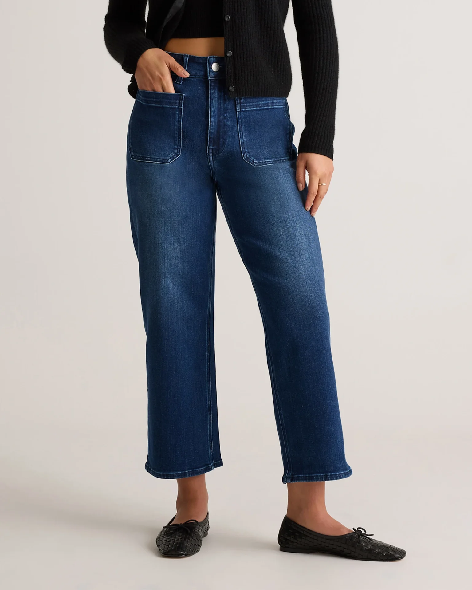 Bella Stretch Patch Pocket Wide Leg Jeans (Midnight Blue)
