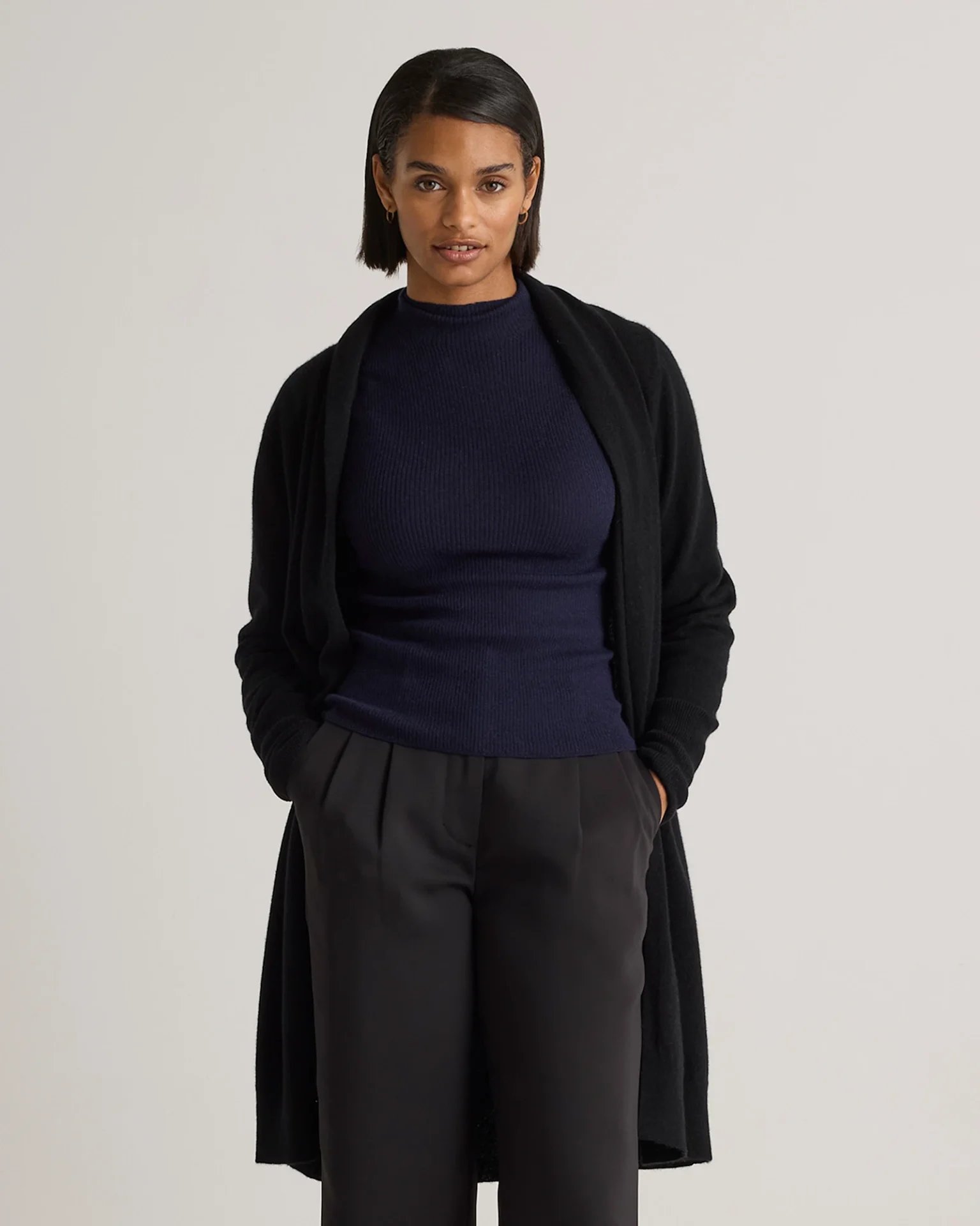 Mongolian Cashmere Duster Cardigan Sweater (Black)
