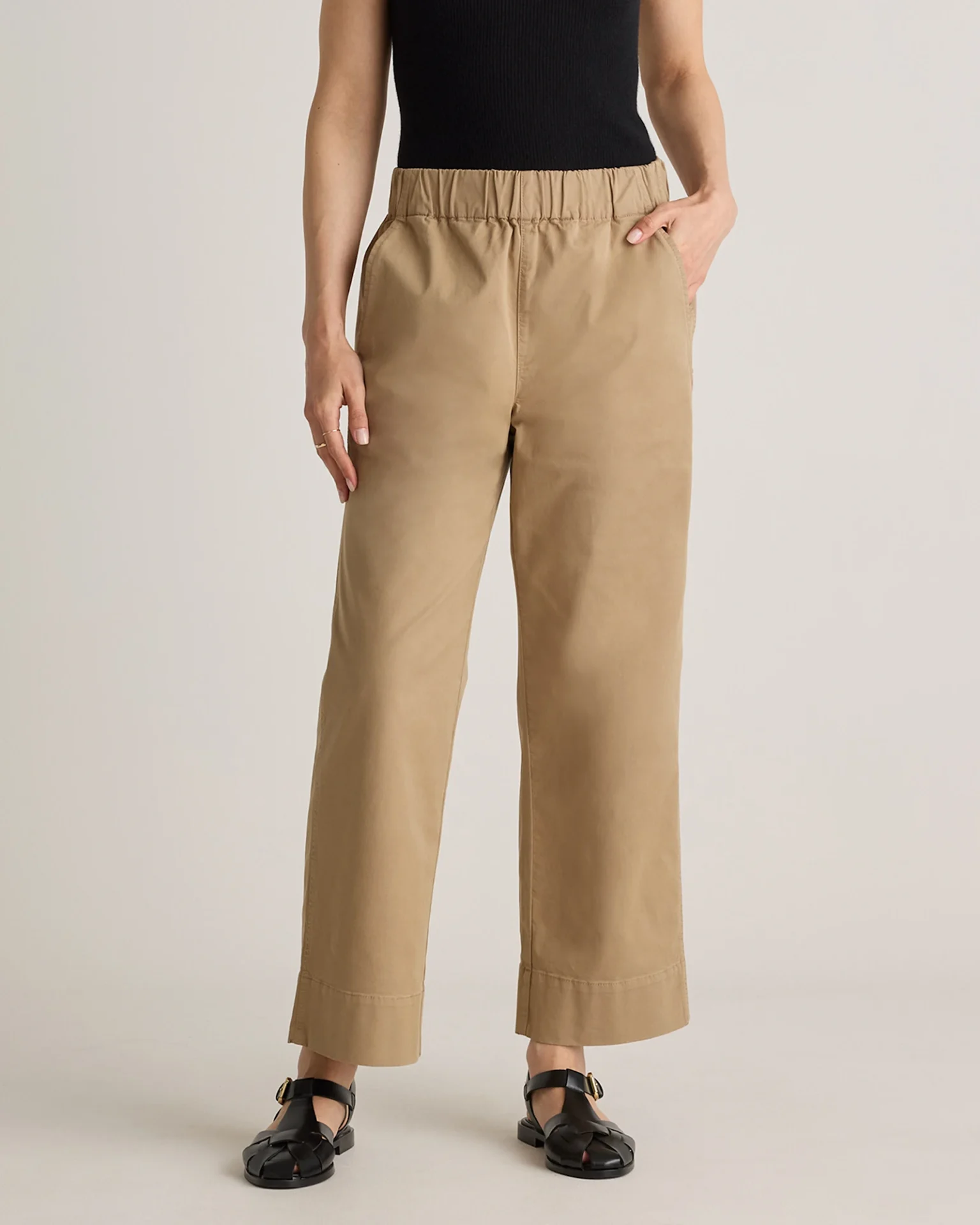 Organic Stretch Cotton Wide Leg Chino Pants (Light Khaki)