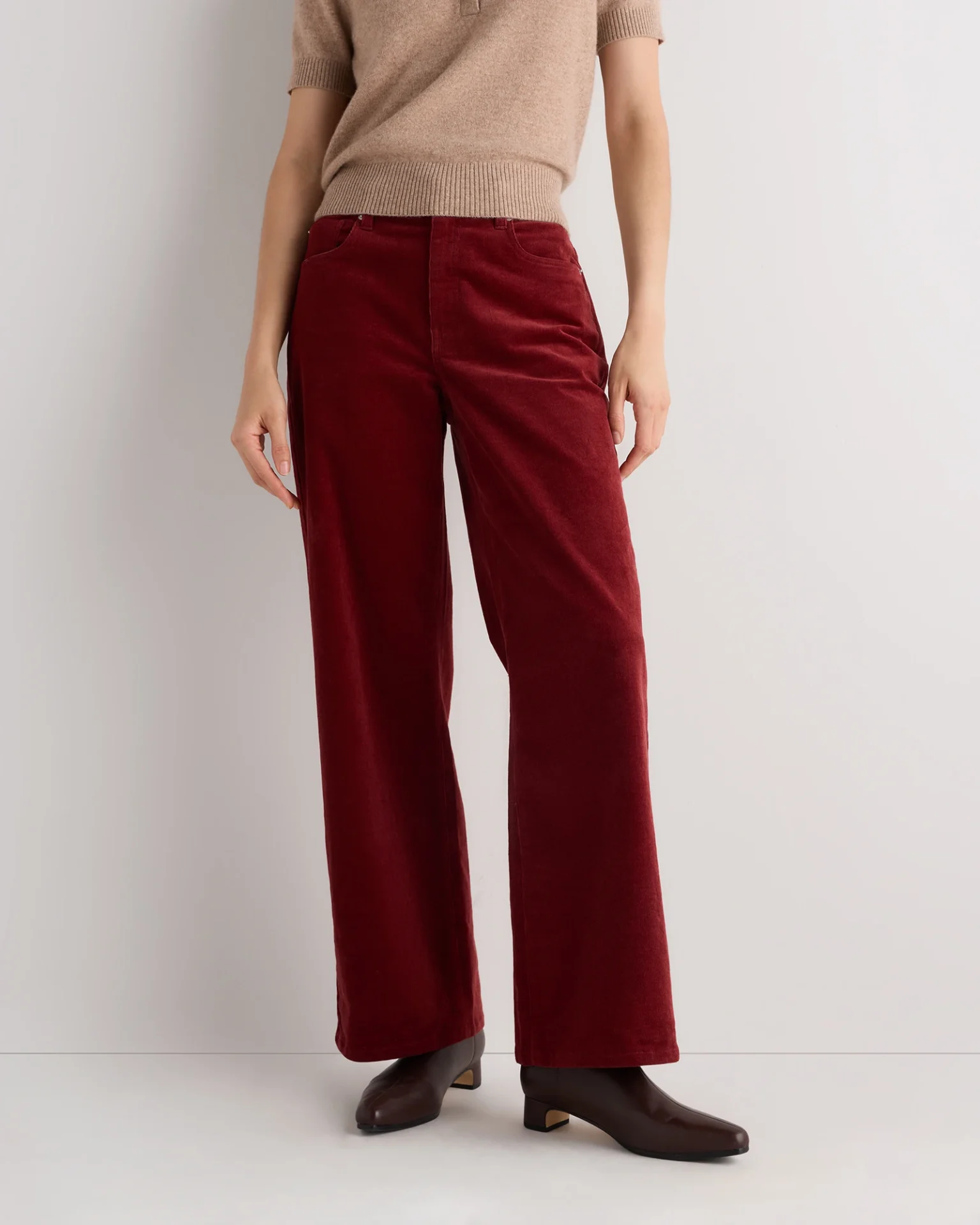Organic Stretch Corduroy Wide Leg Pants (Deep Brick Red)