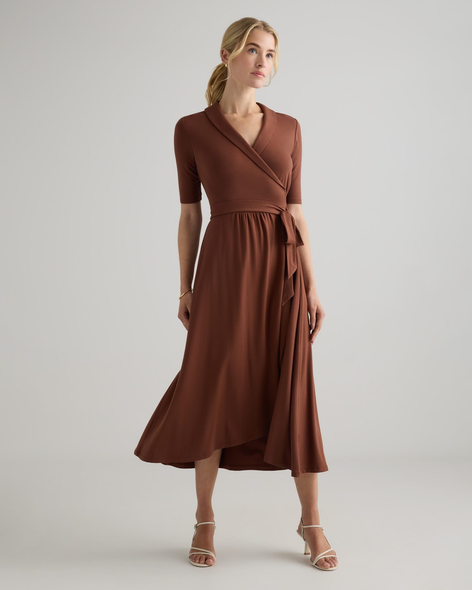 Tencel Jersey Midi Wrap Dress (Brown)
