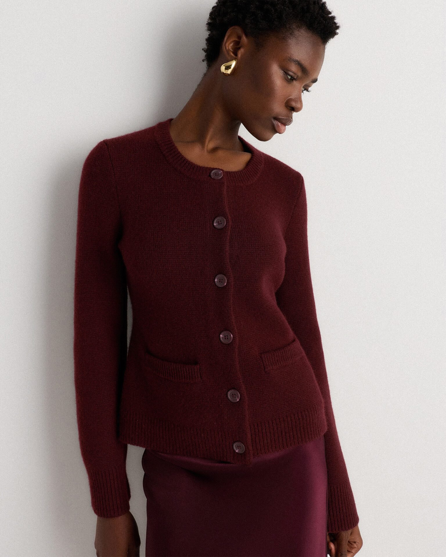 Mongolian Cashmere Structured Cardigan (Rich Burgundy)
