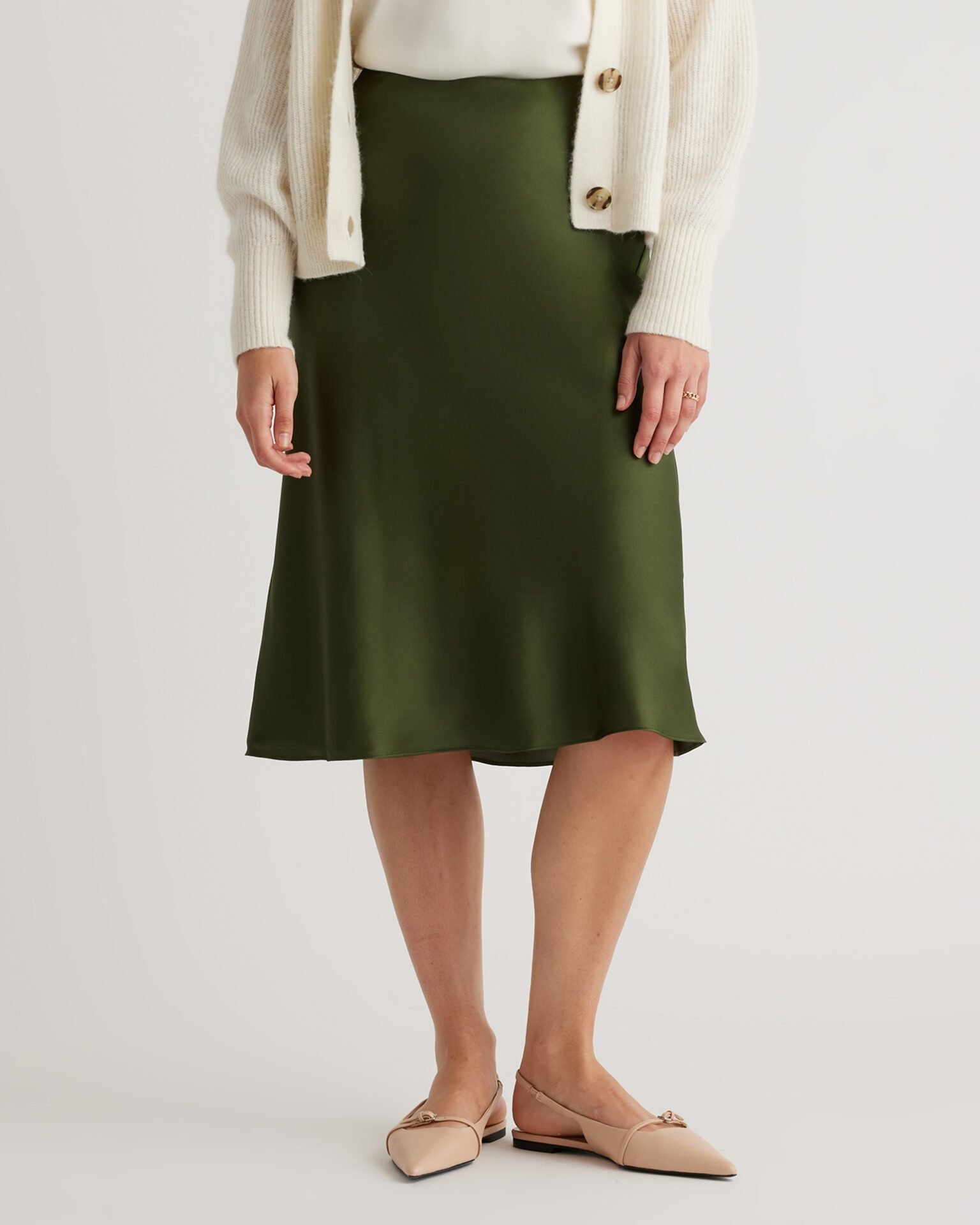 100% Washable Silk Skirt (Basil Green)