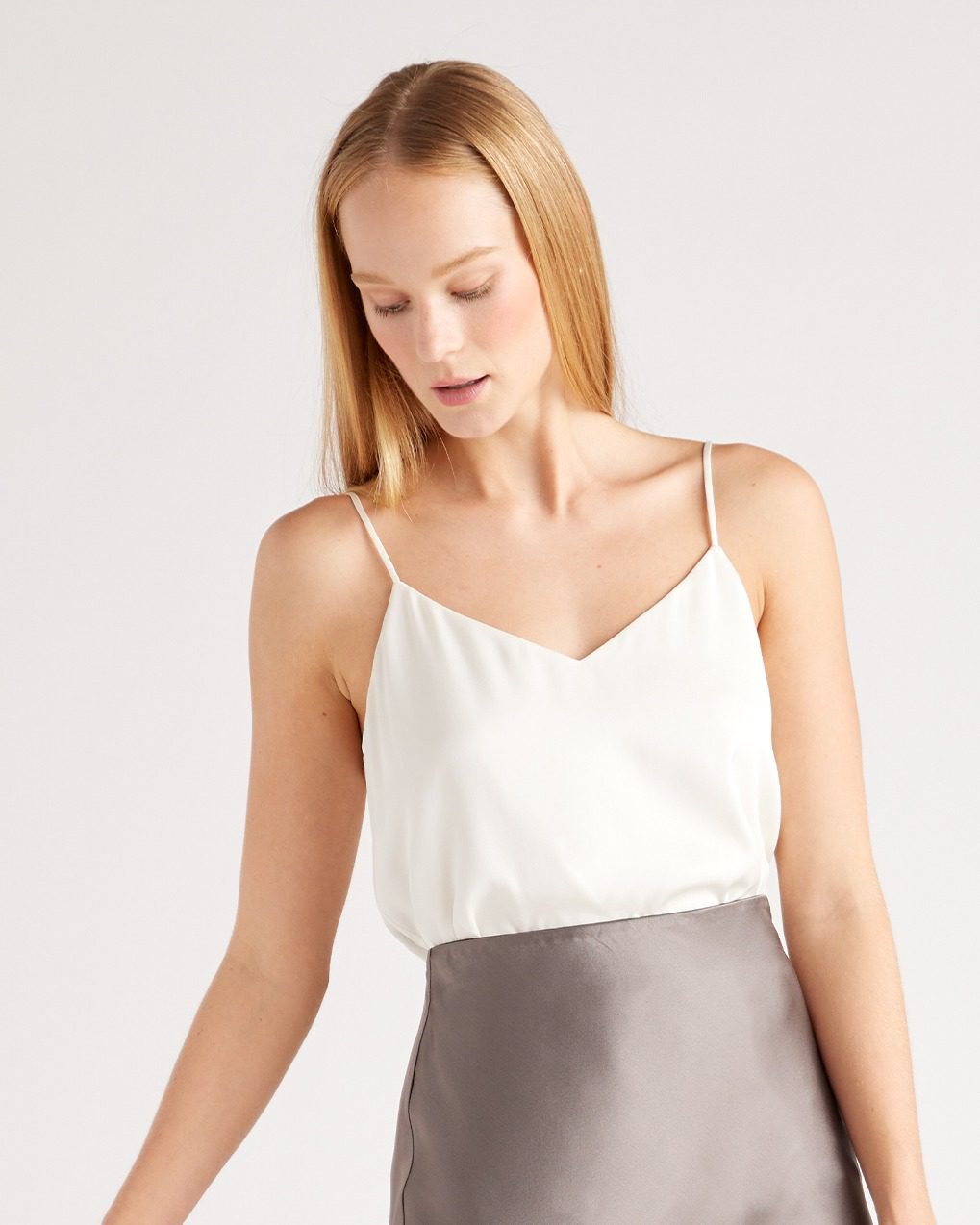 Washable Stretch Silk V-Neck Cami (Ivory)