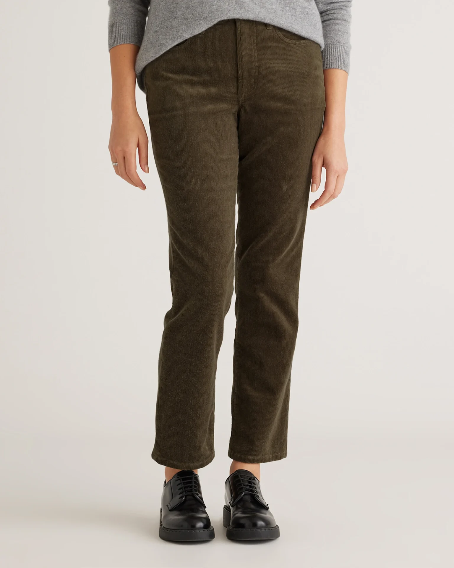 Organic Stretch Corduroy Straight Leg Pants (Seaweed)