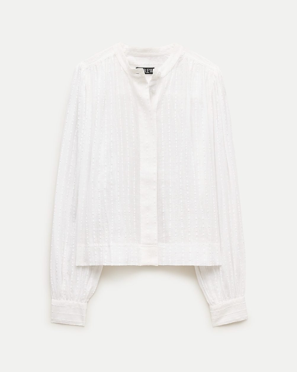 Button-Front Blouse in Striped Textured Cotton (White)