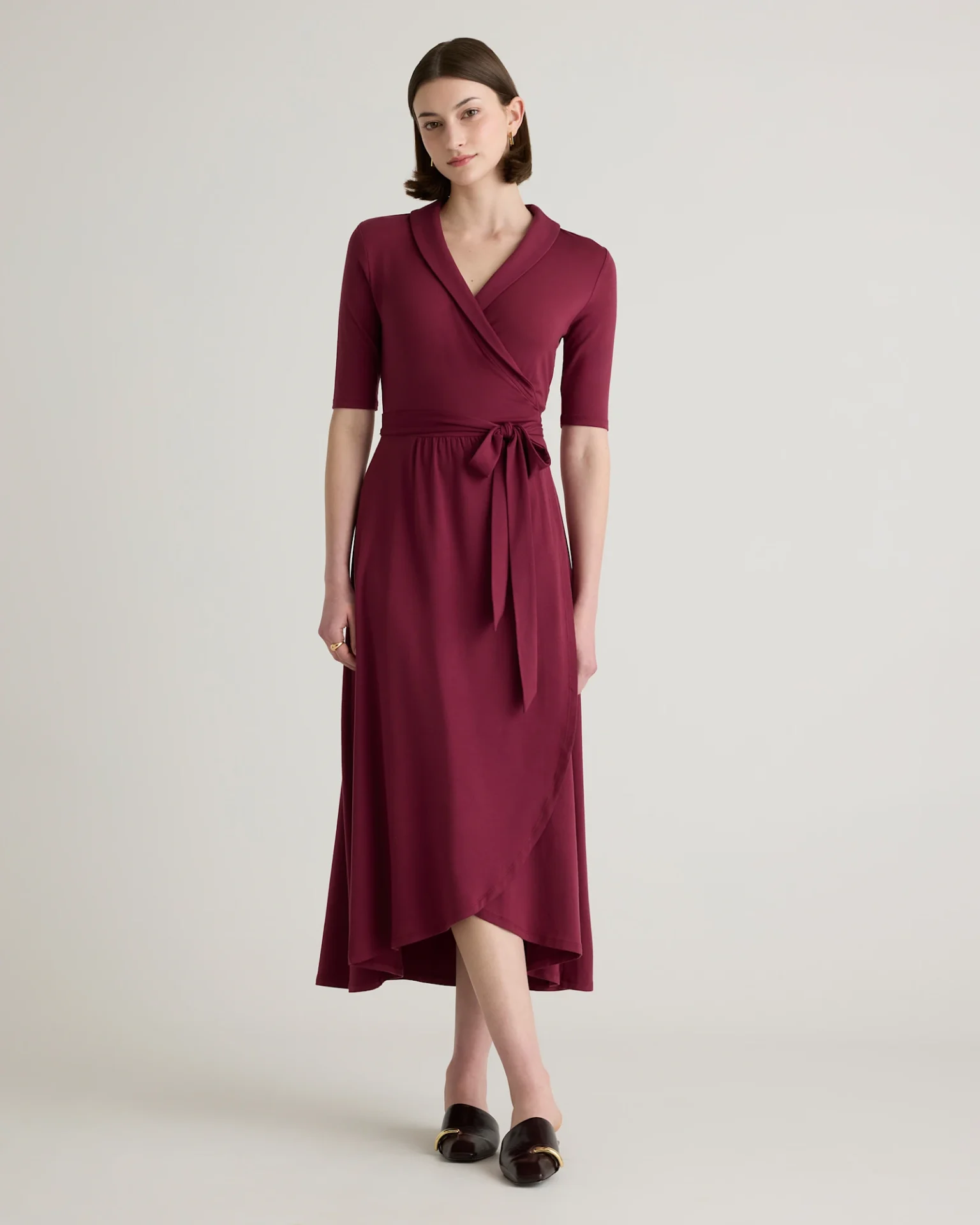 Tencel Jersey Midi Wrap Dress (Wine)