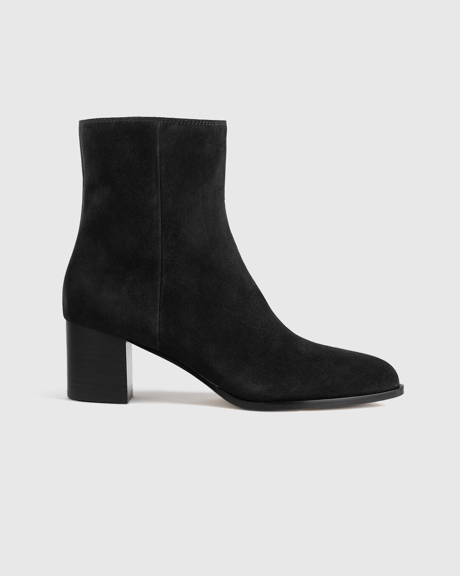 Italian Leather Heeled Ankle Boot (Black Suede)