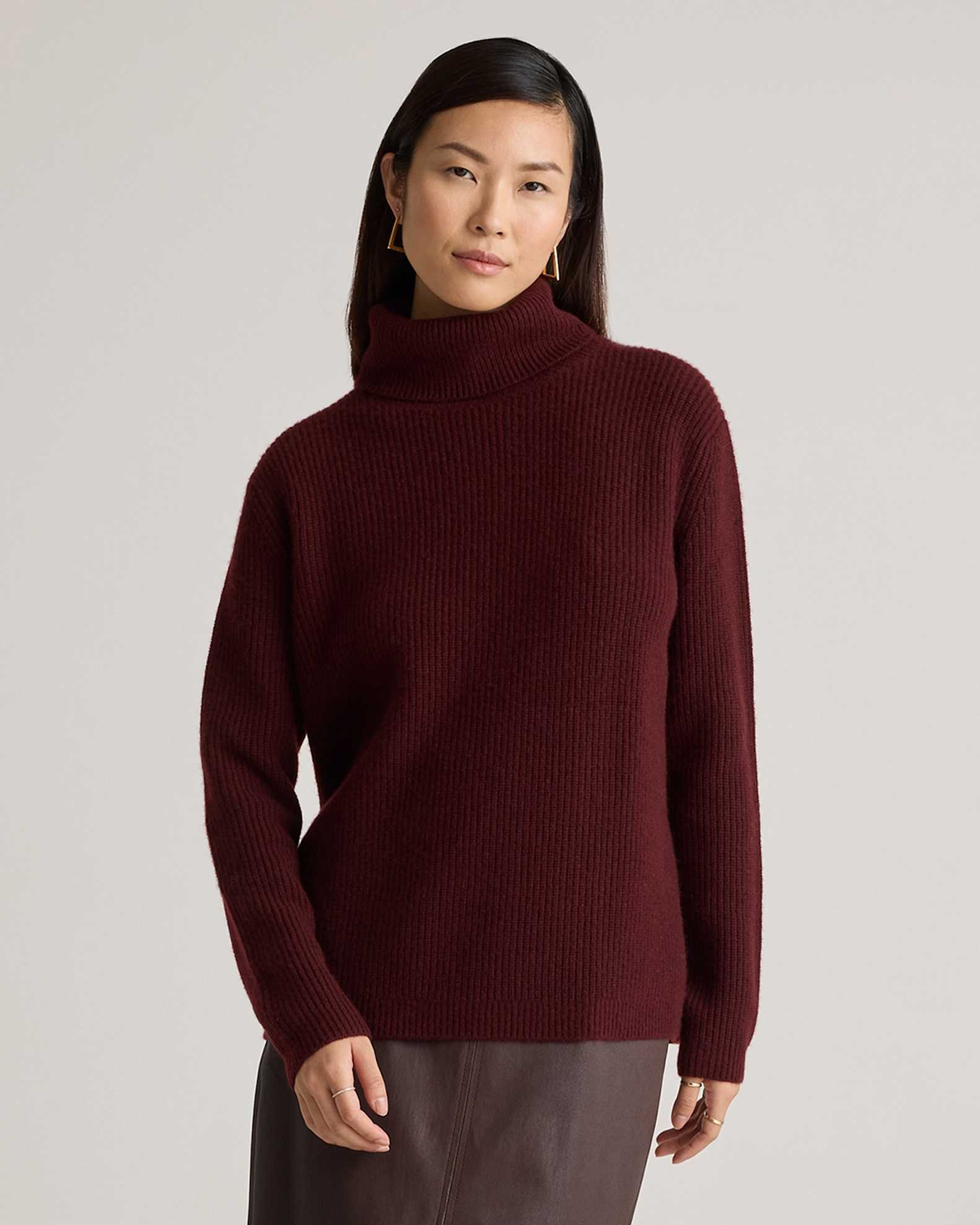 Mongolian Cashmere Fisherman Turtleneck Sweater (Rich Burgundy)
