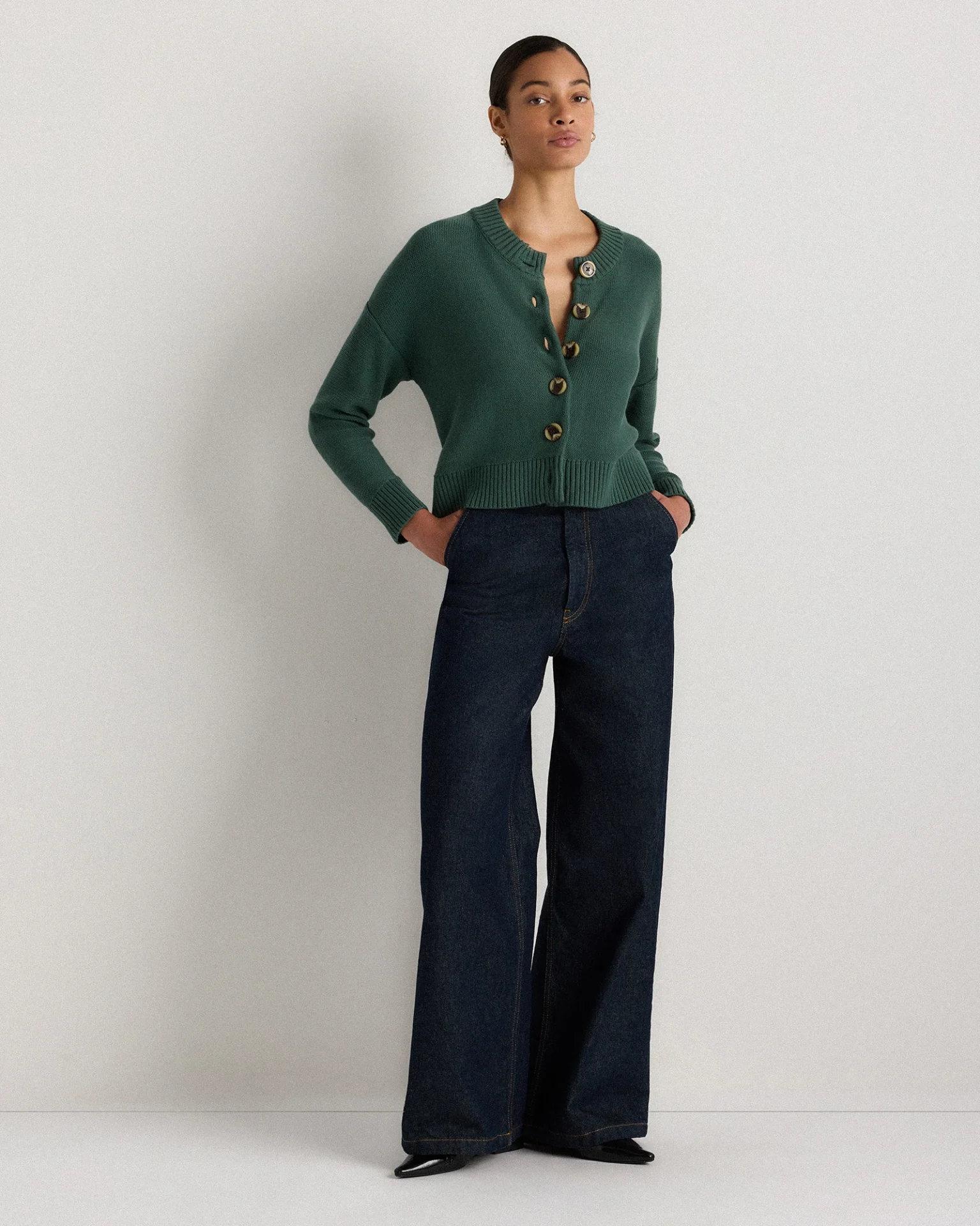 100% Organic Cotton Cropped Cardigan (Big Sur Green)