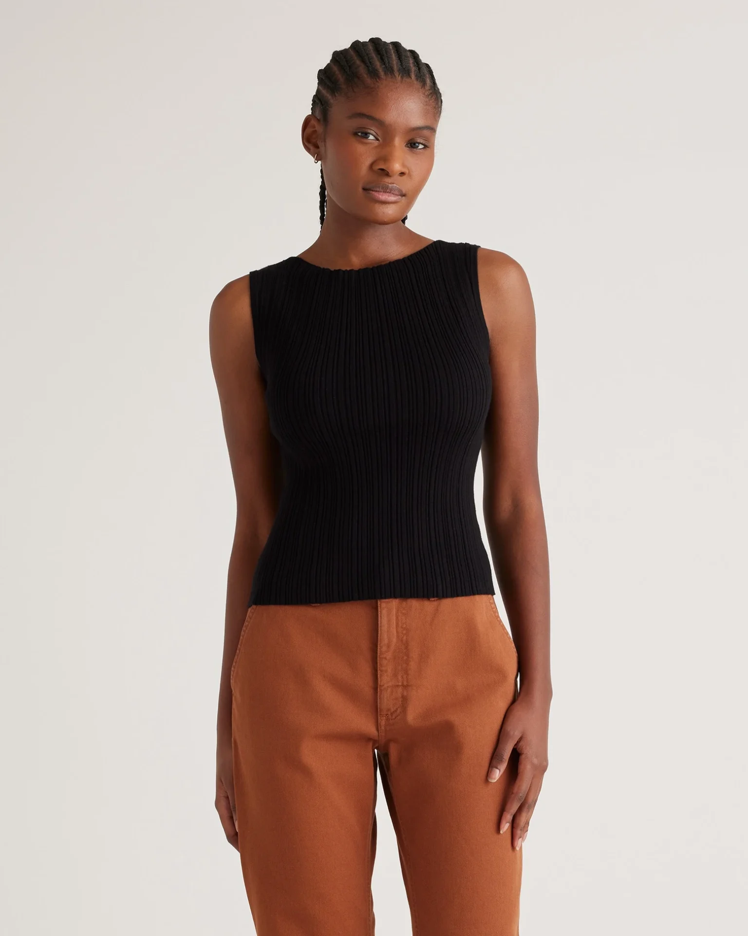 Lightweight Cotton Cashmere Ribbed Tank (Black)