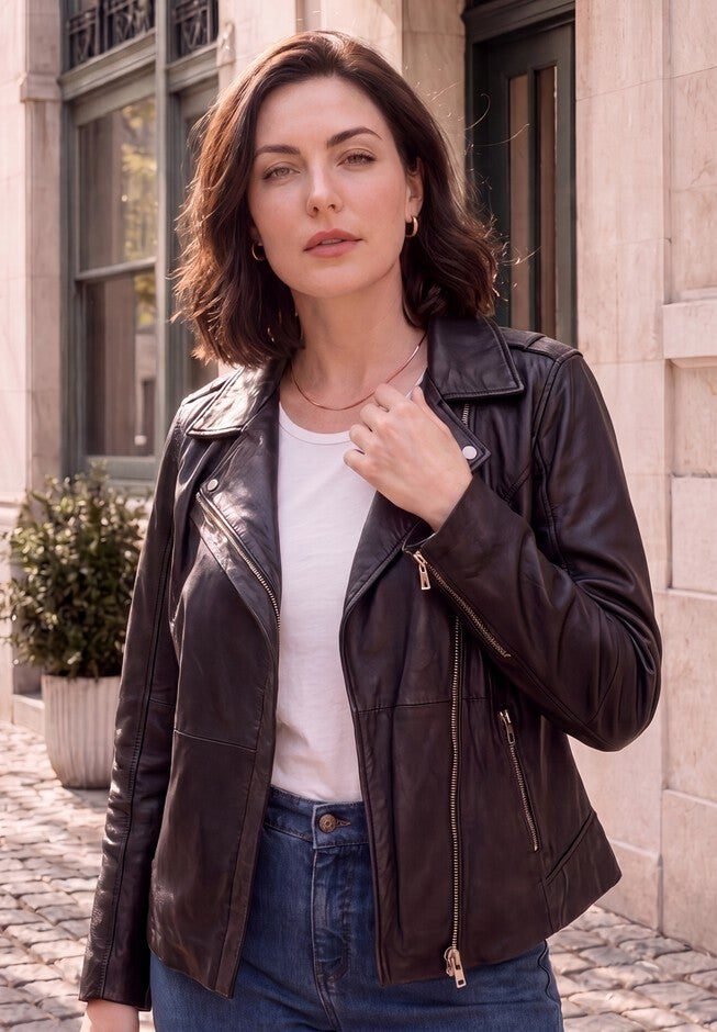 Fashionable Leather Moto Jacket (Black)