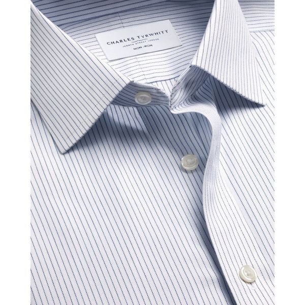 Non-Iron Twill Stripe Shirt (Indigo Blue)