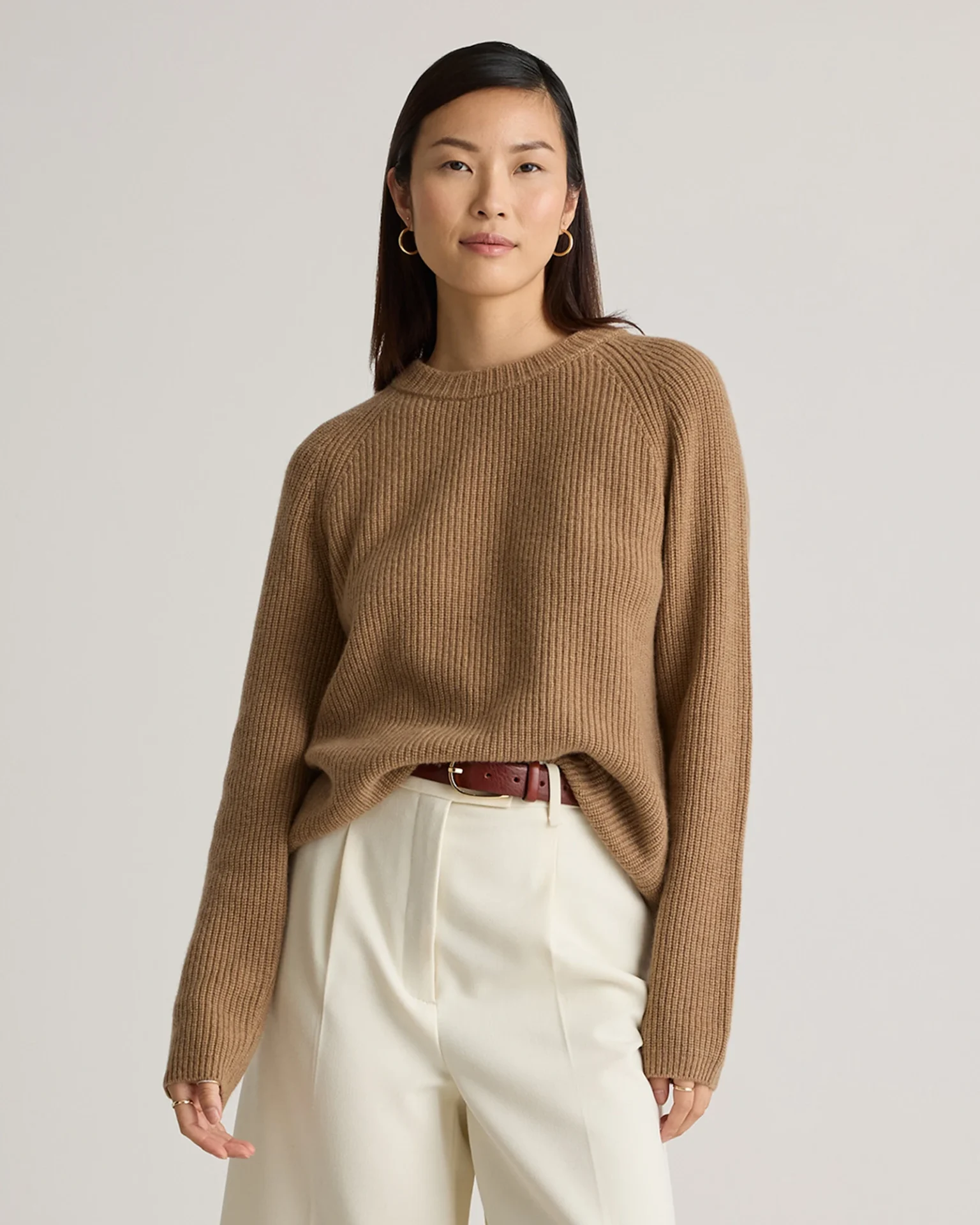 Mongolian Cashmere Fisherman Crewneck Sweater (Teak)