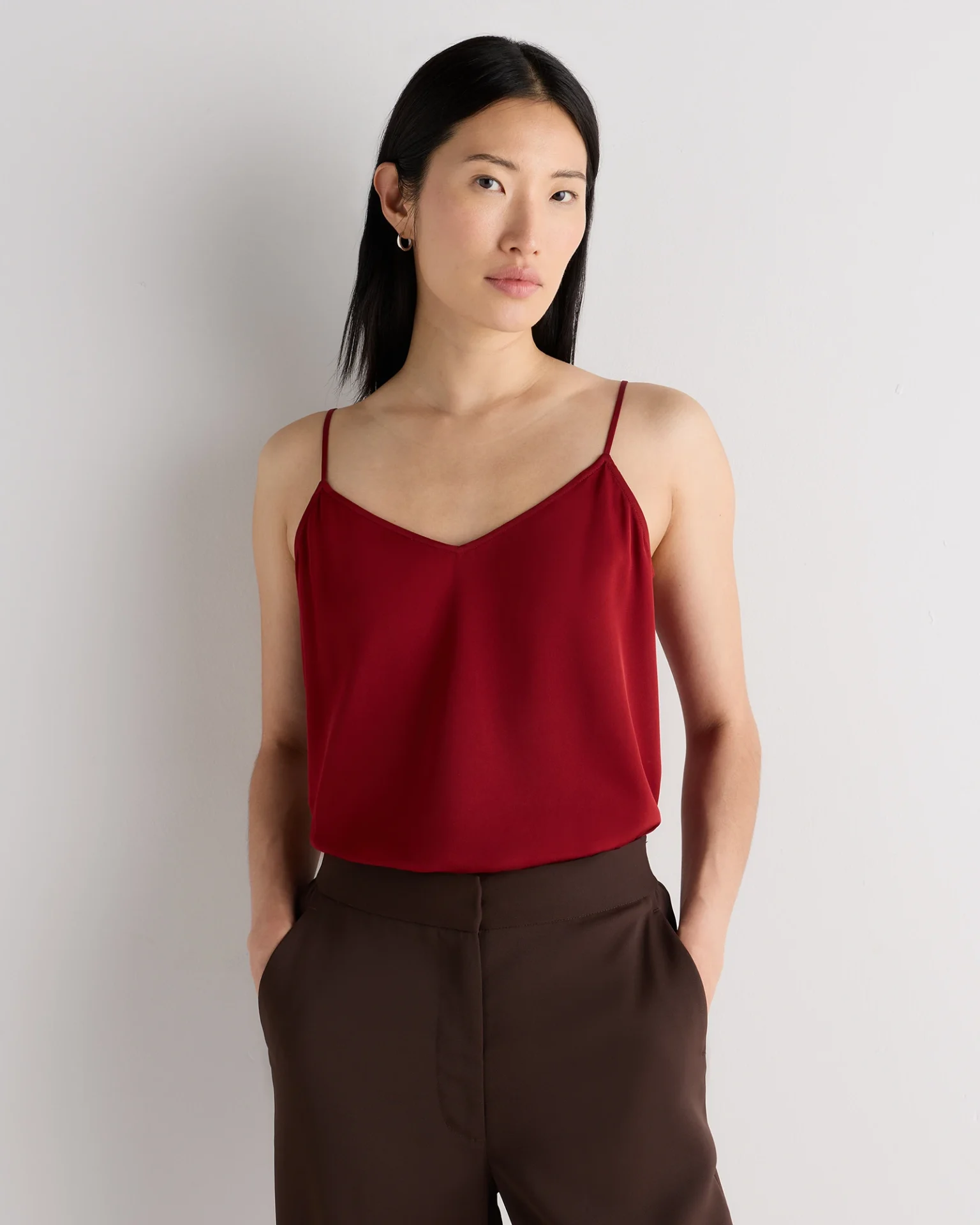 Washable Stretch Silk V-Neck Cami (Clay Red)