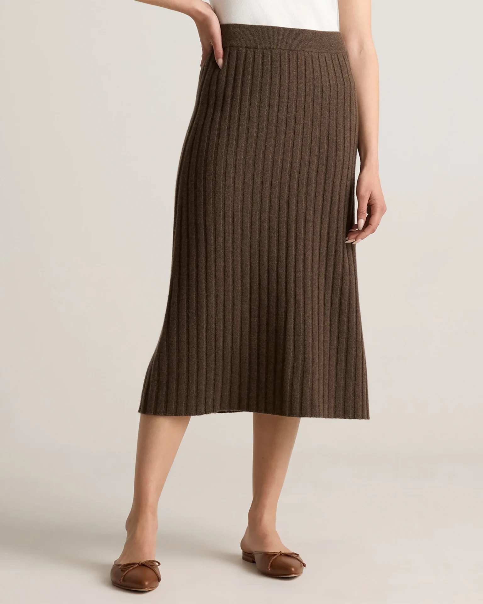 Mongolian Cashmere Midi Skirt (Brown)
